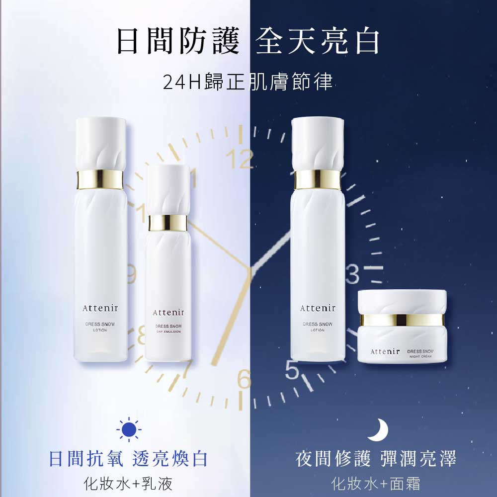 雪臻優皙暢銷經典組-精華化妝水150ml+日用精華乳60ml+夜用精華霜35g - Attenir